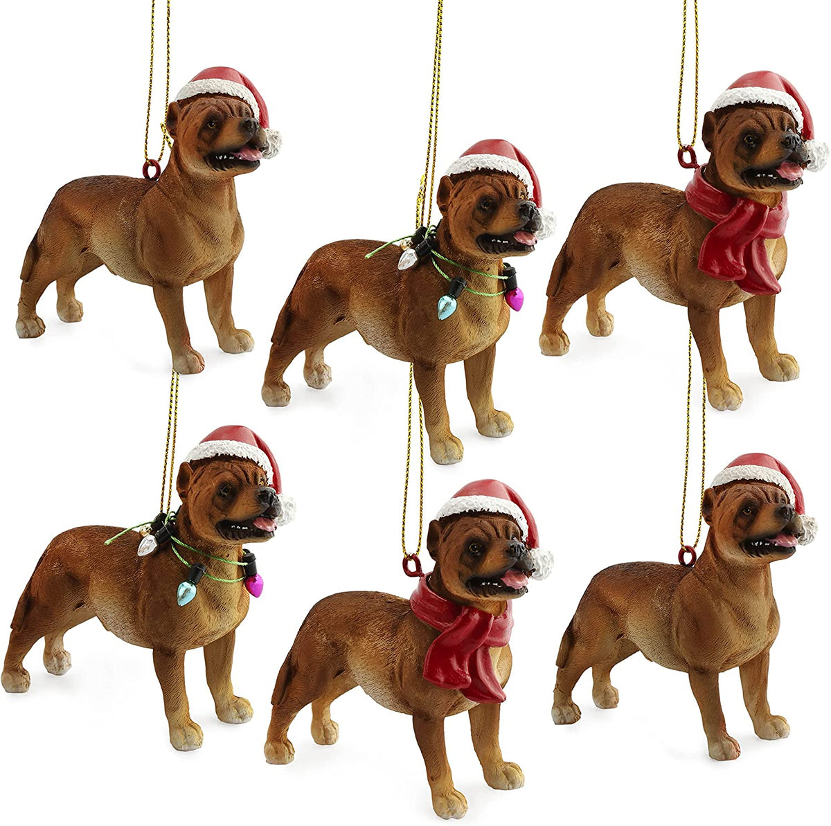 Darware Pitbull Dog Christmas Ornament (Set of 6); Dog Figurine Hanging