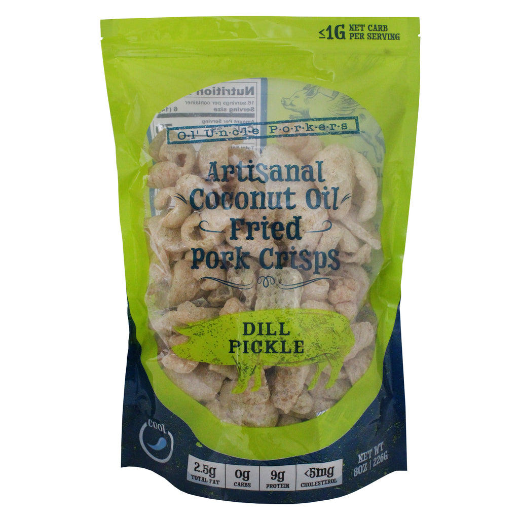 Keto-Friendly Pickle Flavor Pork Rinds (Dill Pickle, 8oz Bag) - OUPKit015