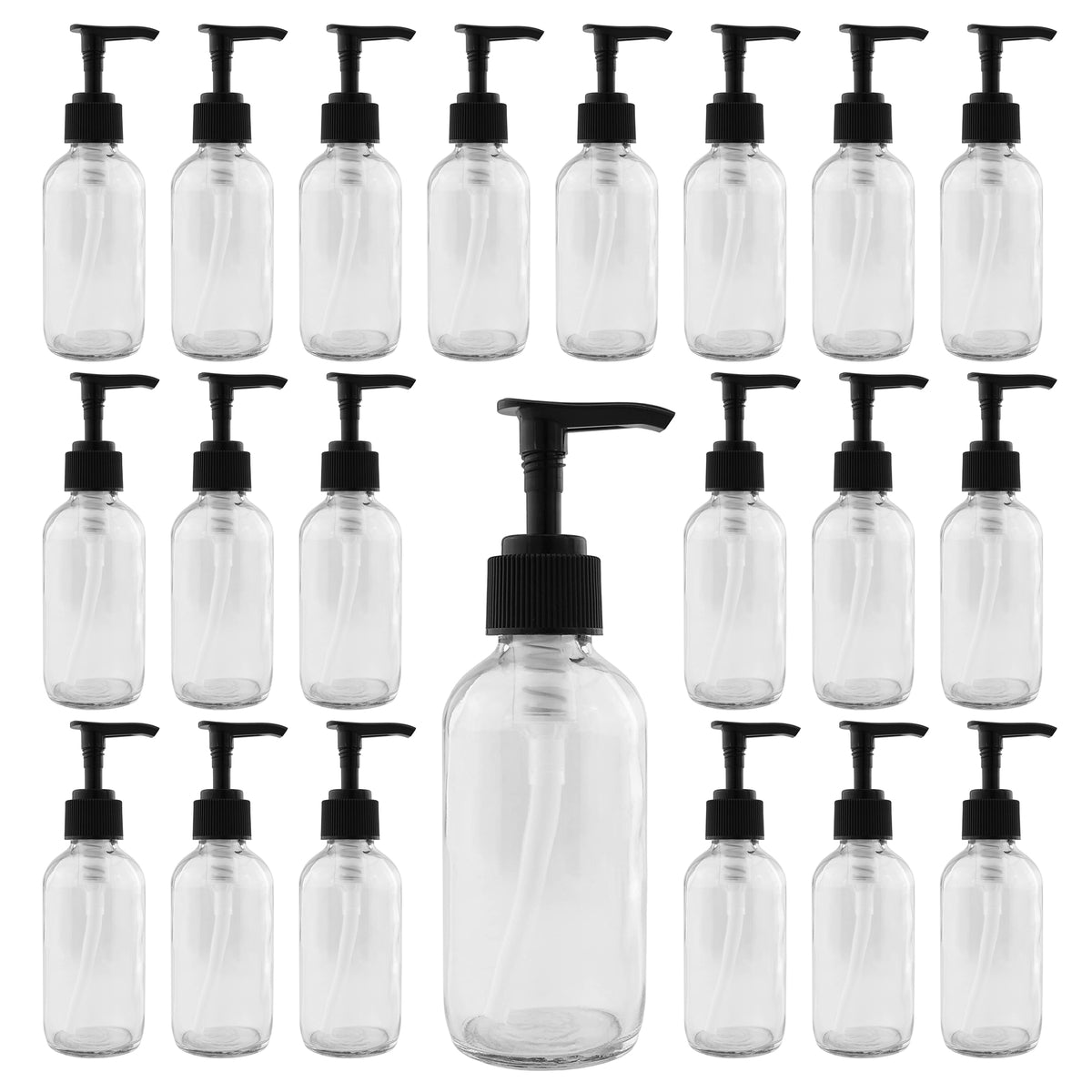 Cornucopia Brands 4oz Clear Glass Pump Bottles (24 Pack); Refillable ...