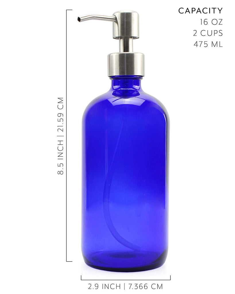 16oz Cobalt Blue Glass Bottles w/Stainless Steel Pumps (40-Pack) - 20X_SH_865_CASE