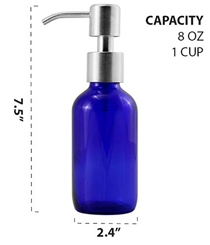 8oz Cobalt Blue Glass Bottles w/Stainless Steel Pumps (48 pack) - 24X_SH_867_CASE