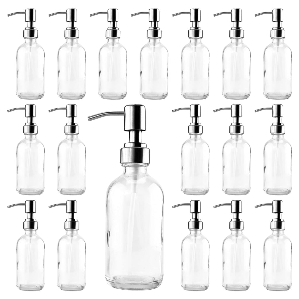 8oz Clear Glass Bottles w/ Stainless Steel Pumps (24-Pack) - 6X_SH_899_BUNDLE