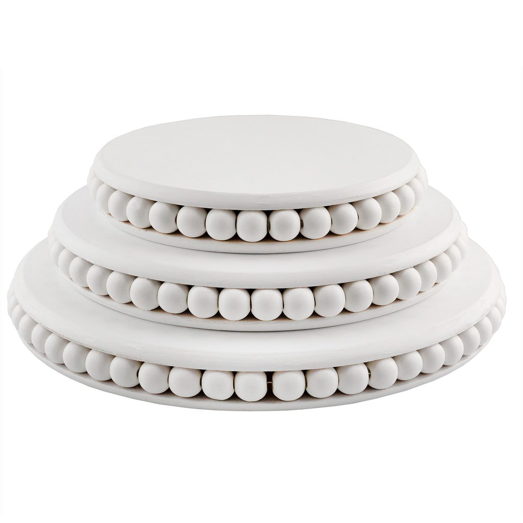 Farmhouse Beaded Pedestal Tiered Stands (3-Piece Set, White, Case of 4) - 4X_SH_2383_CASE
