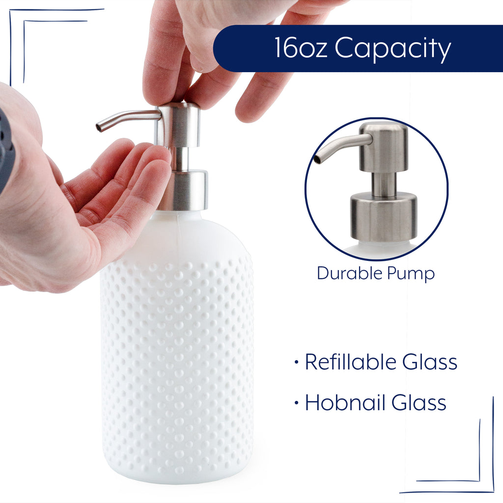 Hobnail Glass Soap Dispensers (White, Case of 48) - 16X_SH_2386_CASE