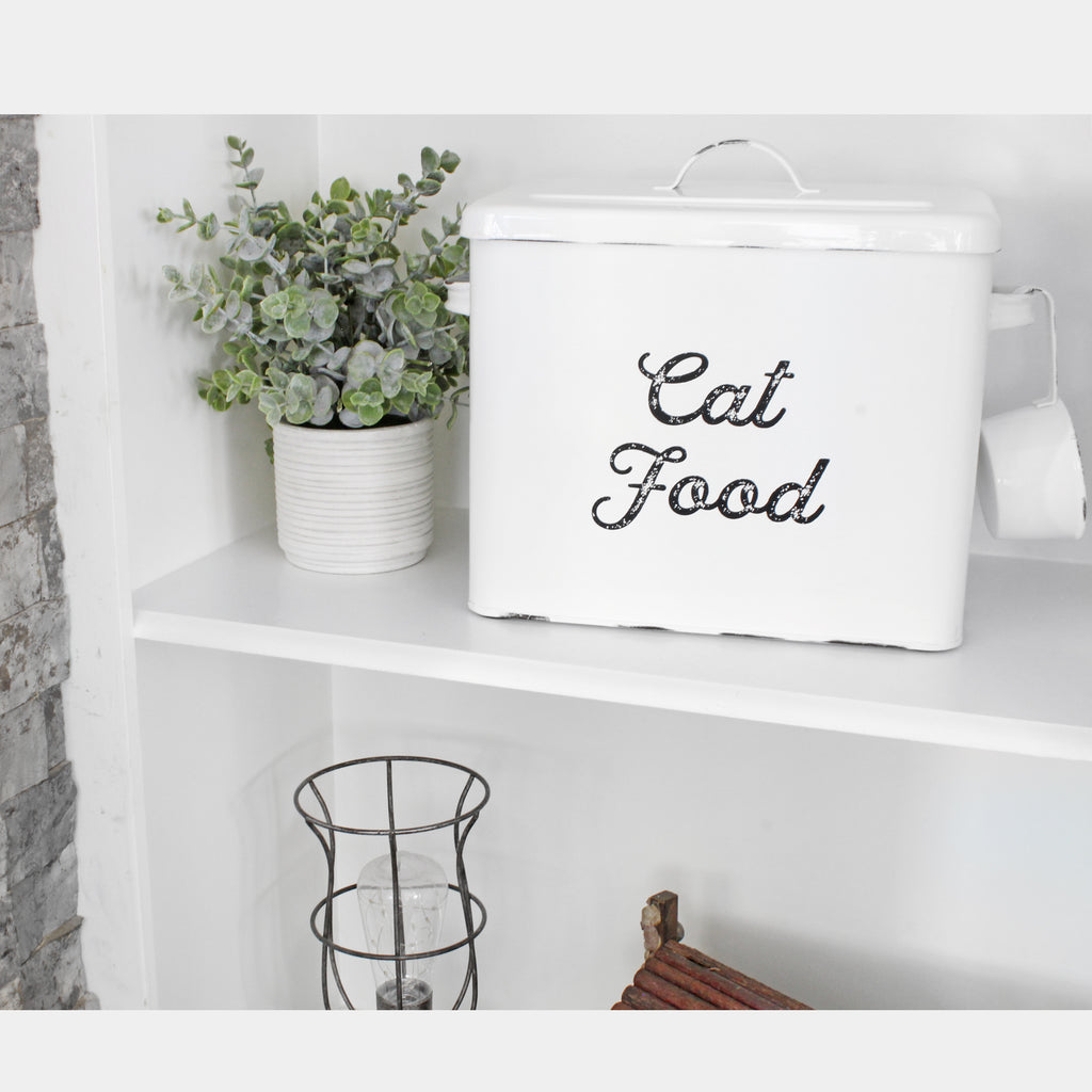White Enamelware Cat Food Container - sh2392ah1