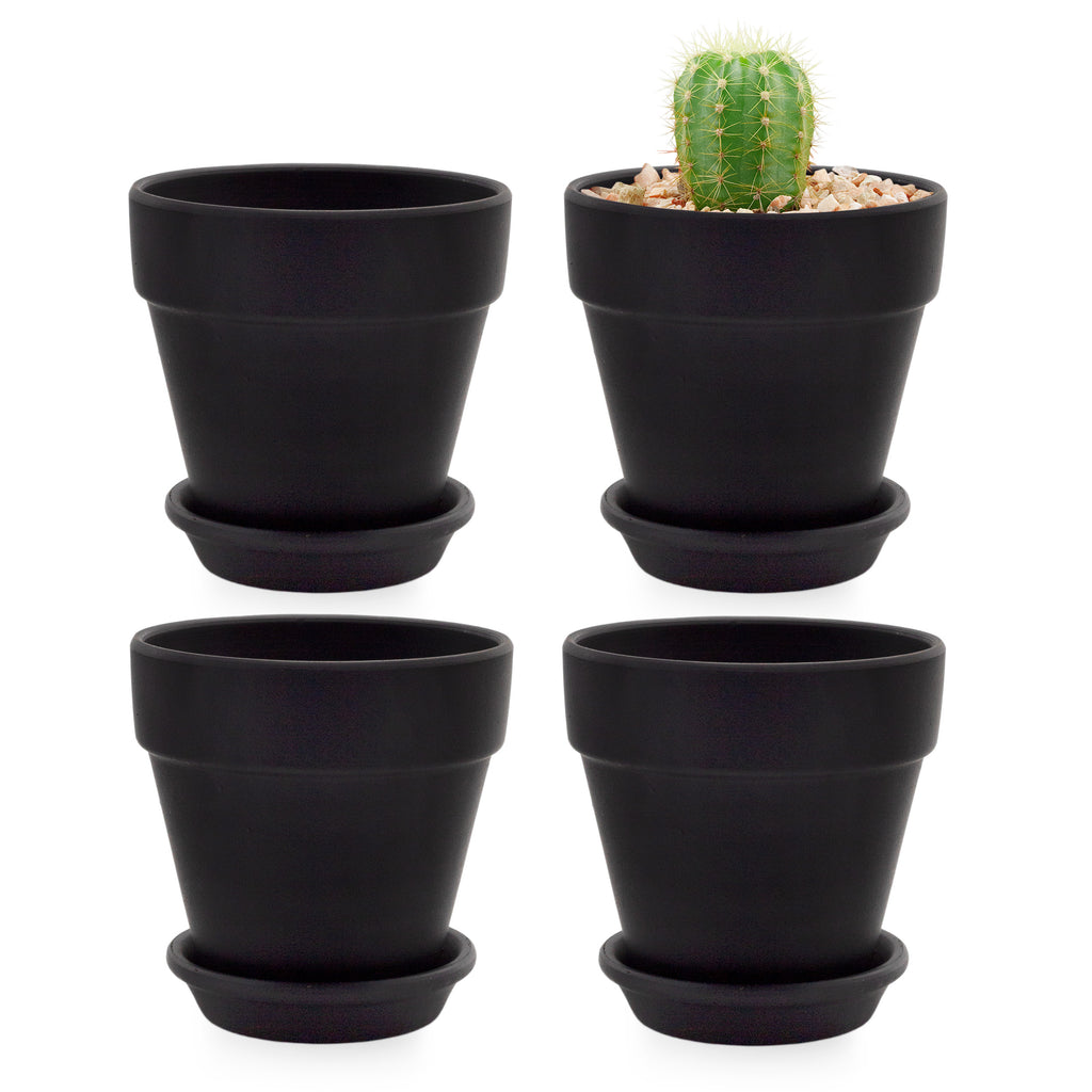 Black Terracotta Pots w/ Saucers (Pint Size, 4-Pack) - sh2291es1