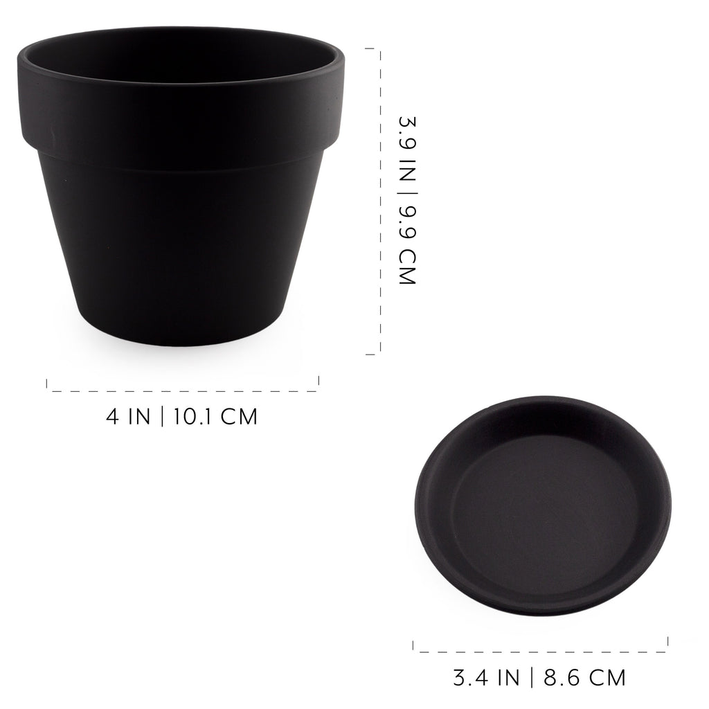 Black Terracotta Pots w/ Saucers (Pint Size, 4-Pack) - sh2291es1