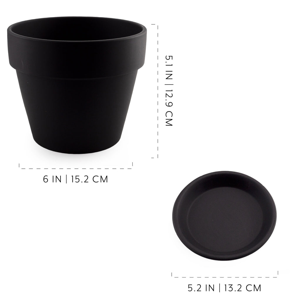 Black Terracotta Pots w/ Saucers (1.75 Quart, Case of 24) - 6X_SH_2292_CASE