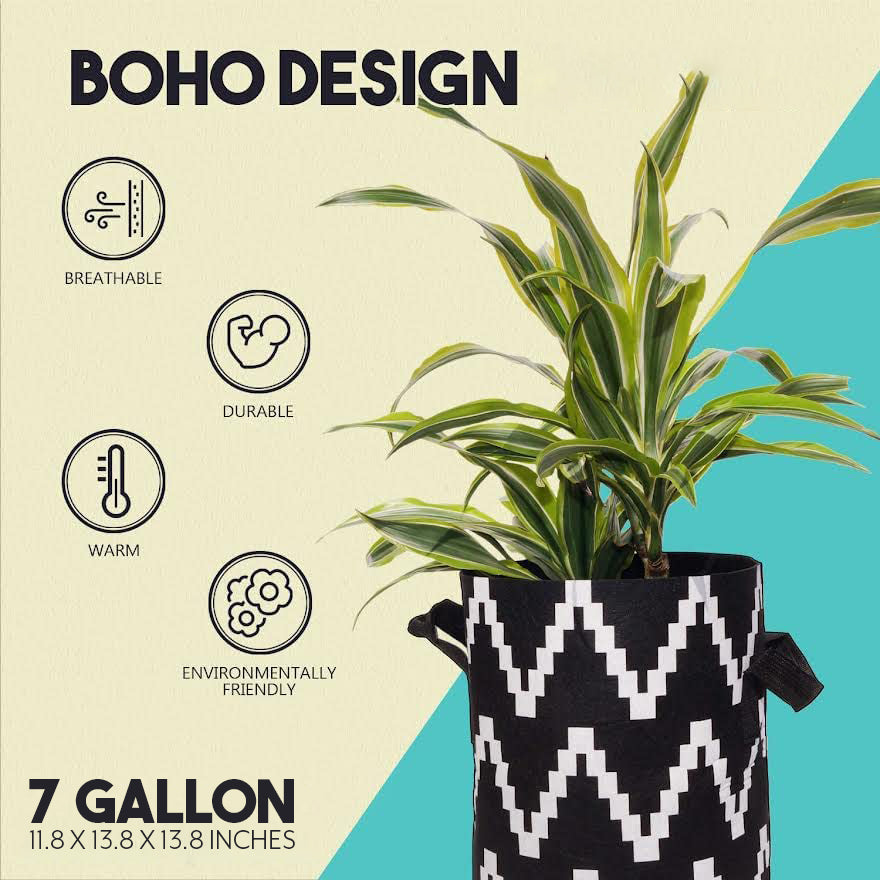 Boho 7 Gallon Fabric Plant Grow Bags - Set of 4 - sh2414dar0