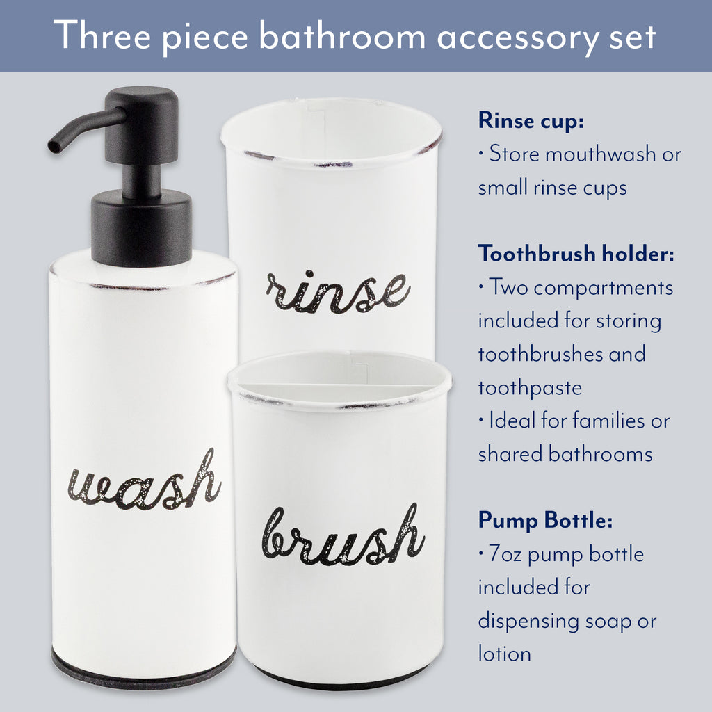 Farmhouse Bathroom Accessories Set (3-Piece Set, White) - sh2429ah1