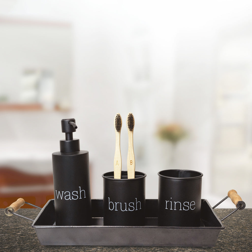 Farmhouse Bathroom Accessories Set (3-Piece Set, Black) - sh2430ah1