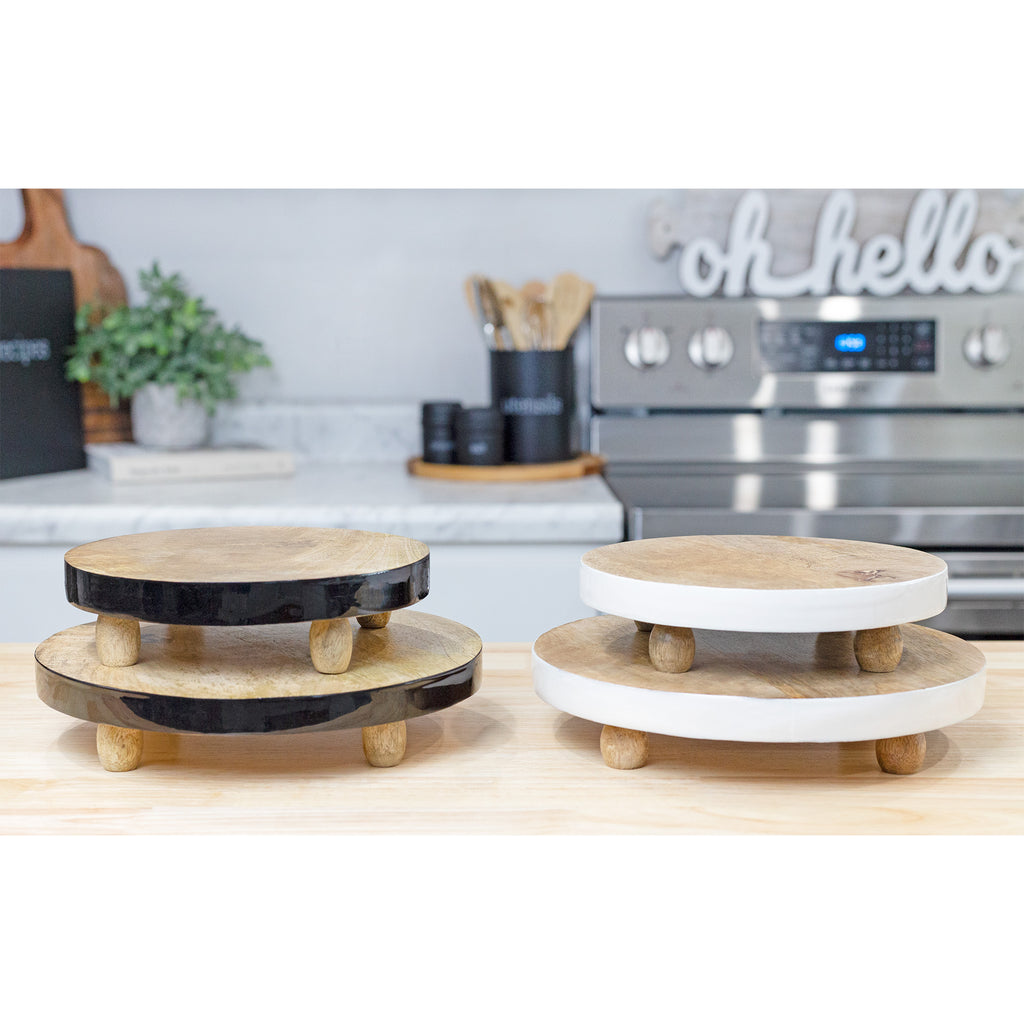 S/2 Round Mango Wood Risers with black enamel edges 8" & 10" - sh2438ah1