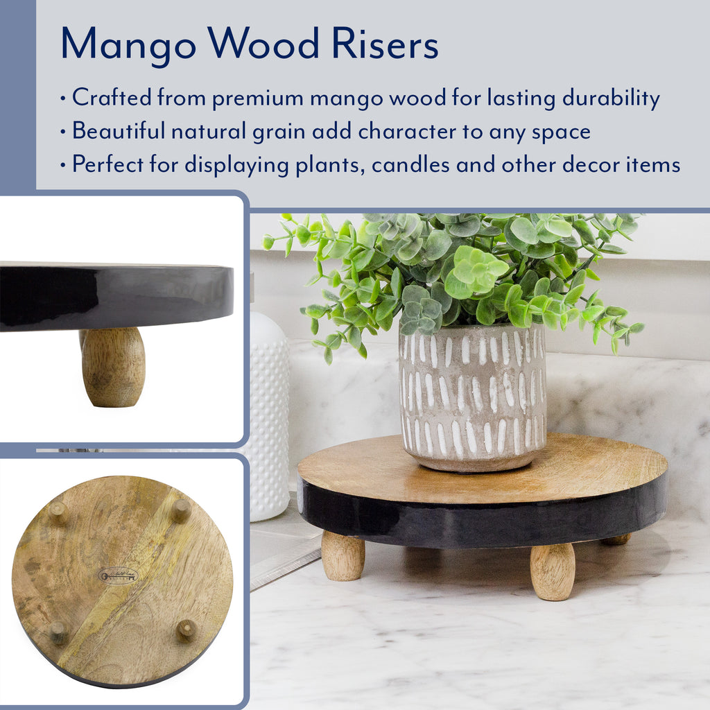 S/2 Round Mango Wood Risers with black enamel edges 8" & 10" - sh2438ah1