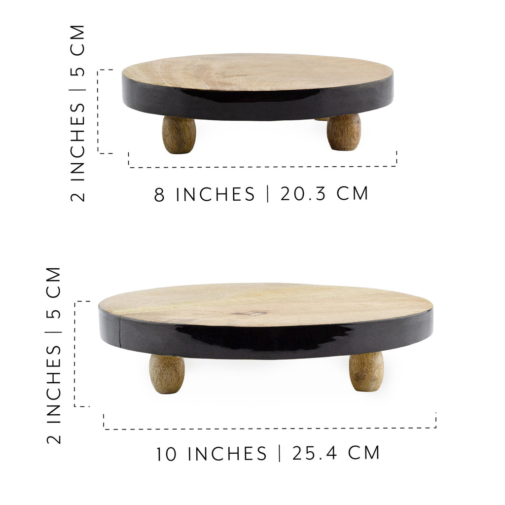 S/2 Round Mango Wood Risers with black enamel edges 8" & 10" - sh2438ah1