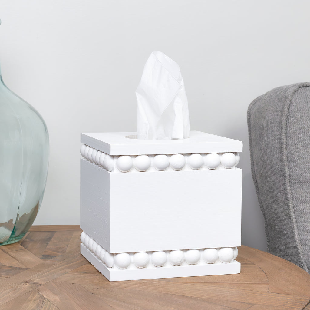 Beaded Square Tissue Box Cover (White) - sh2441ah1