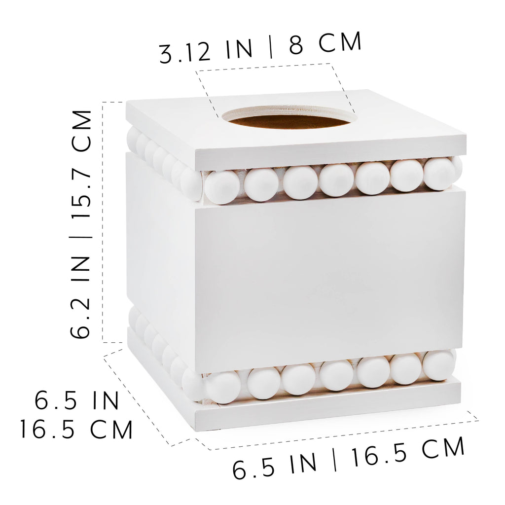Beaded Square Tissue Box Cover (White) - sh2441ah1
