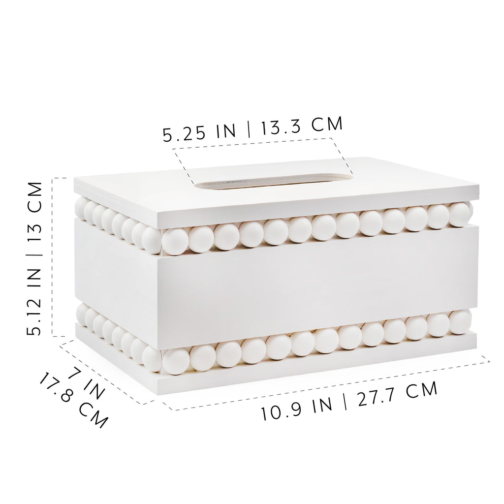 Beaded Rectangular Tissue Box Cover (White) - sh2442ah1
