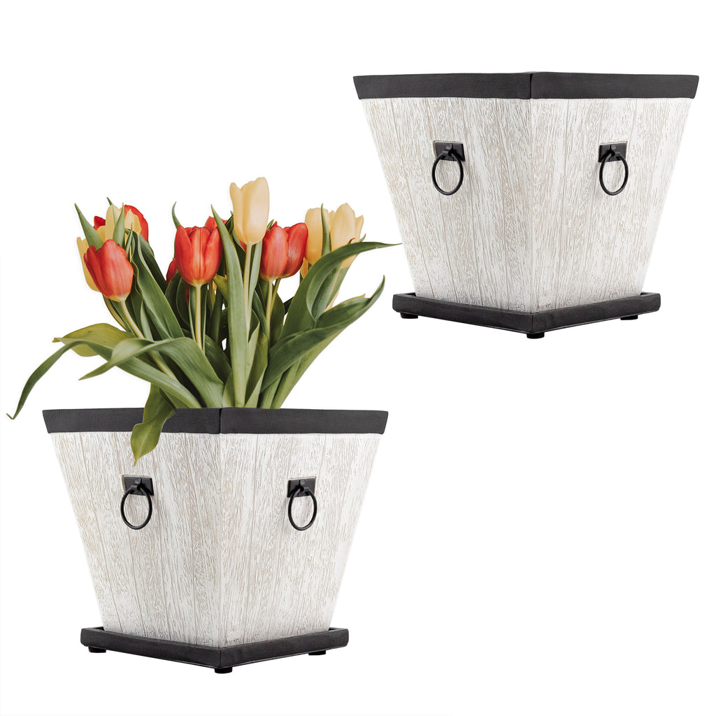 Farmhouse Resin Planters with Saucers (Case of 8 Sets) - 4X_SH_2445_CASE