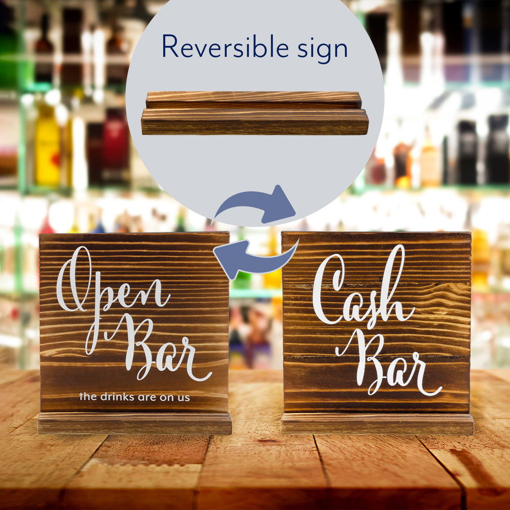 Open Bar / Cash Bar Reversible Sign for Wedding Receptions and Events (Case of 72) - SH_2448_CASE