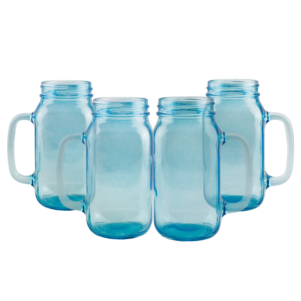 Mason Jar Mugs with Handles (24oz, Blue, 4-Pack) - sh2457dar0