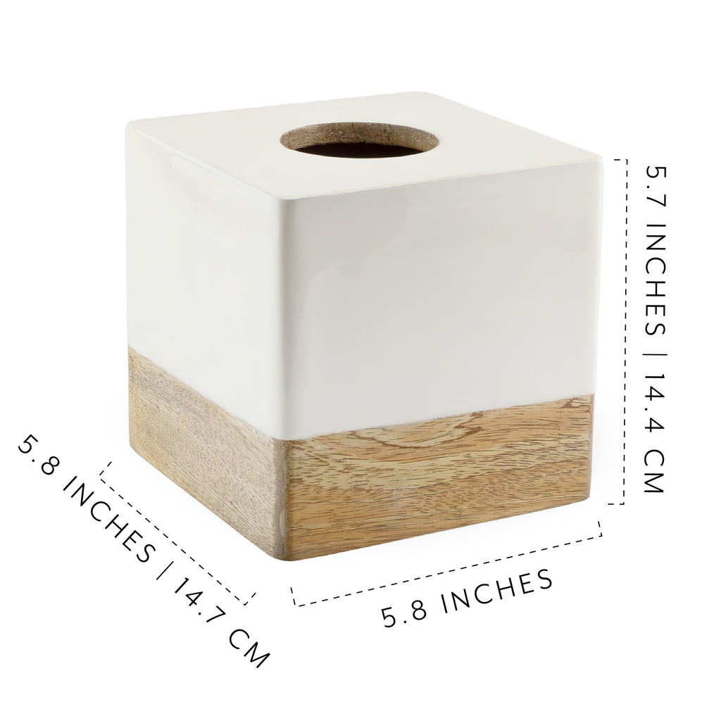 Square Tissue Box Cover (Enamel/Mango Wood) - sh2471ah10