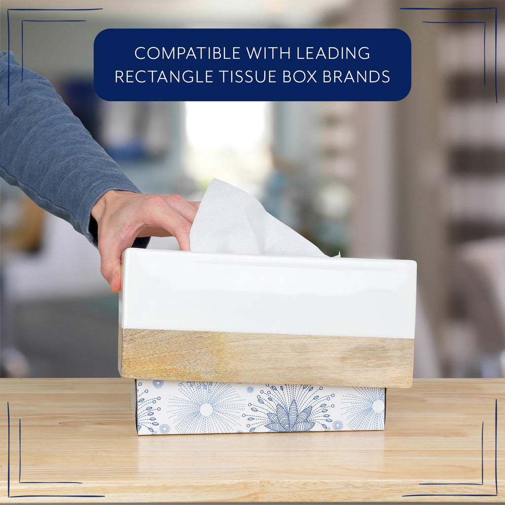 Mango Wood and White Enamel Rectangular Tissue Box Cover - sh2472ah10