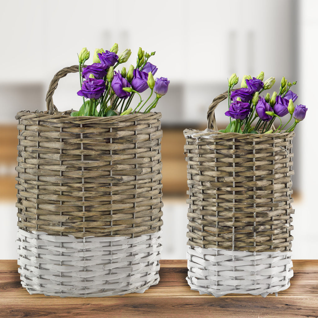 Wall Hanging Baskets (Set of 2, Gray w/ White) - sh2501ah1