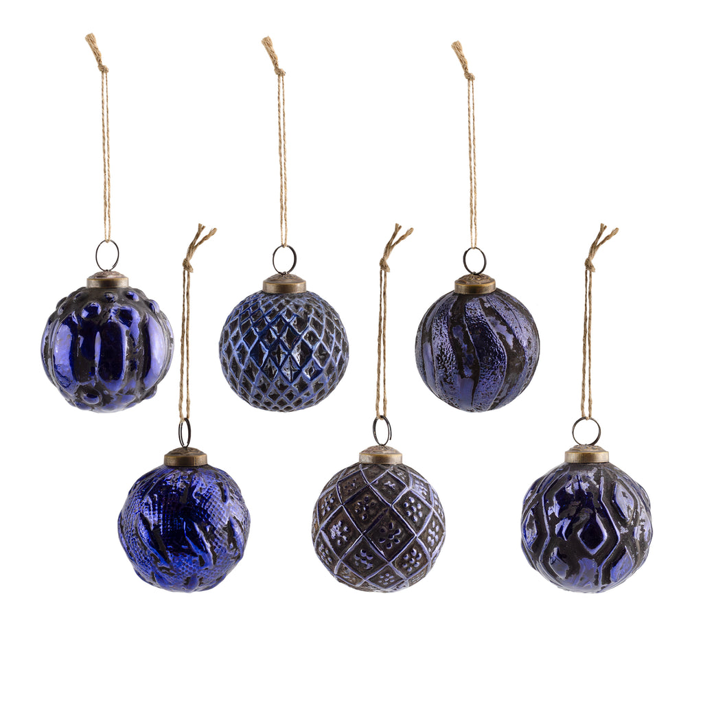 Farmhouse Ball Ornaments (Set of 6, Blue) - sh2533ah1