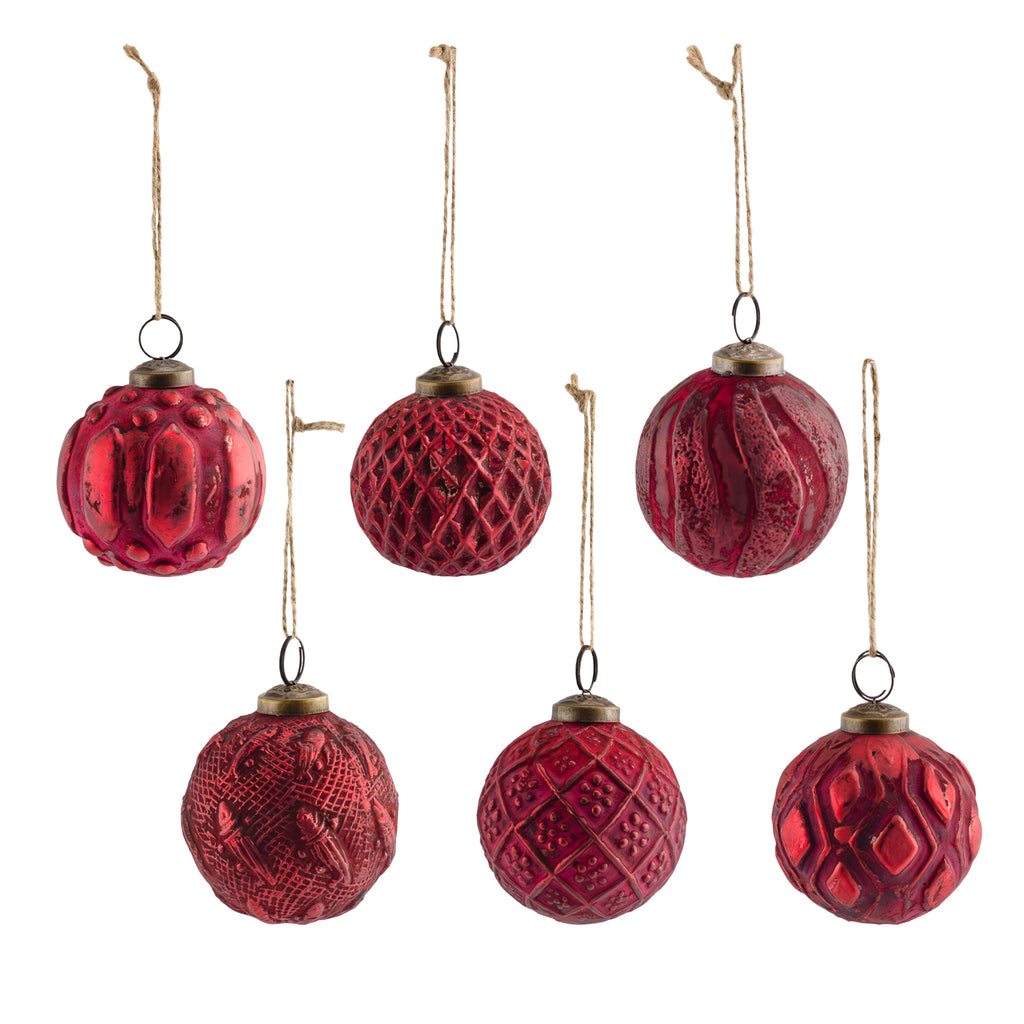 Farmhouse Ball Ornaments (Set of 6, Red) - sh2540ah1