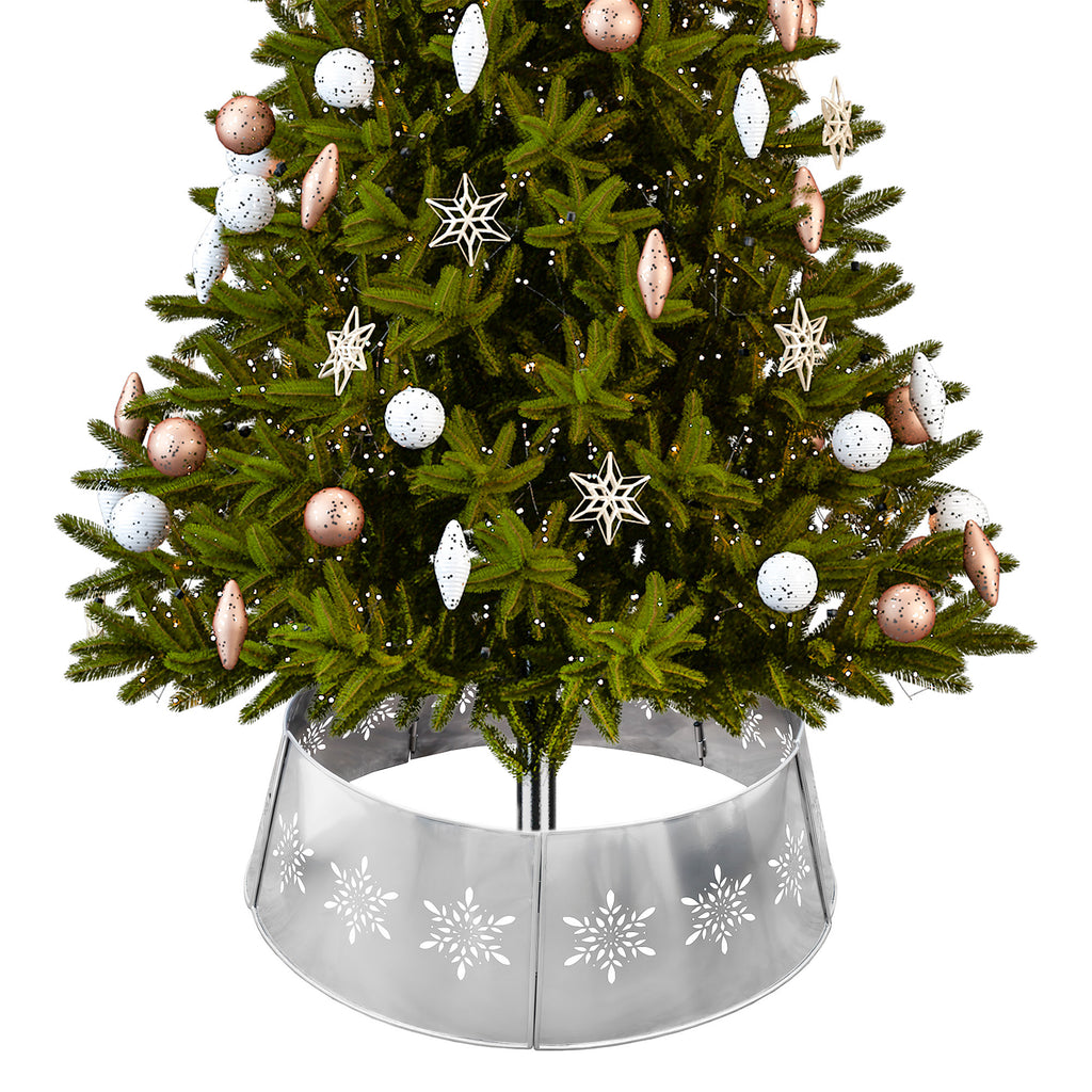 Snowflake Farmhouse Christmas Tree Collar (29-Inch Diameter Base, Silver) - sh2544ah1