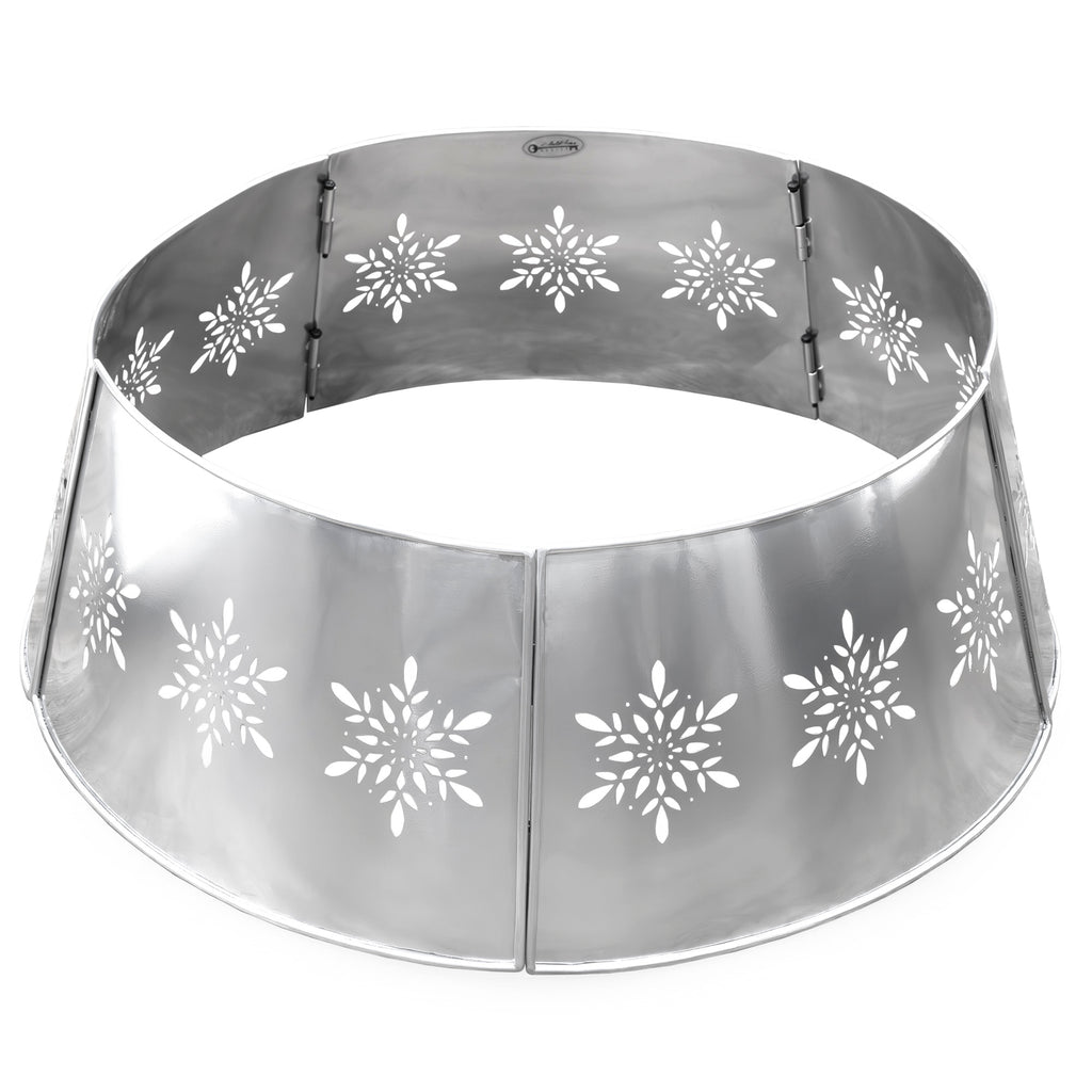 Snowflake Farmhouse Christmas Tree Collar (29-Inch Diameter Base, Silver) - sh2544ah1