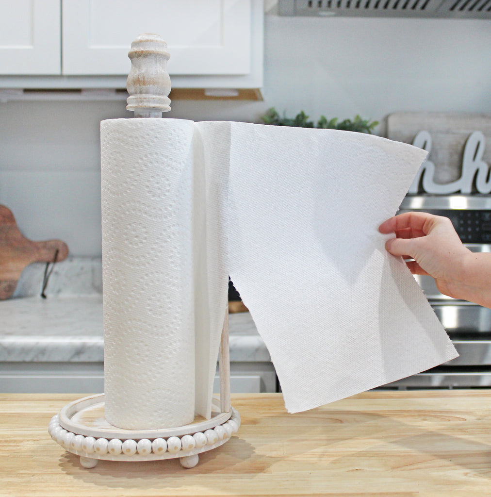 Farmhouse Beaded Paper Towel Holder (White) - sh2592ah1