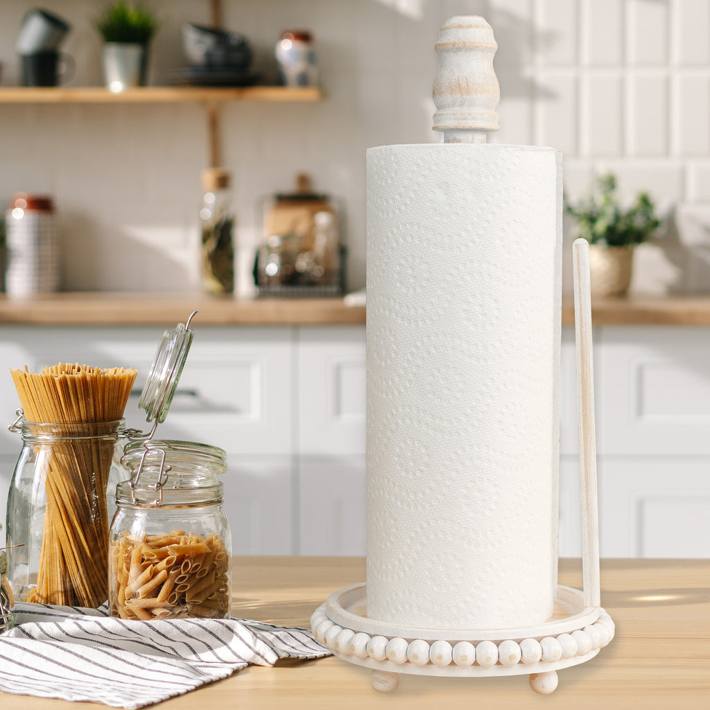 Farmhouse Beaded Paper Towel Holder (White) - sh2592ah1