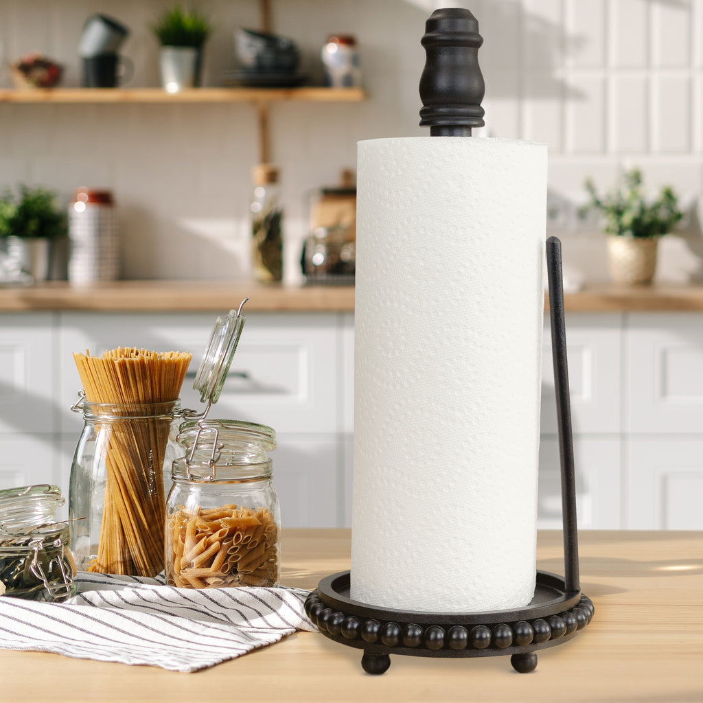 Farmhouse Beaded Paper Towel Holder (Black) - sh2593ah1