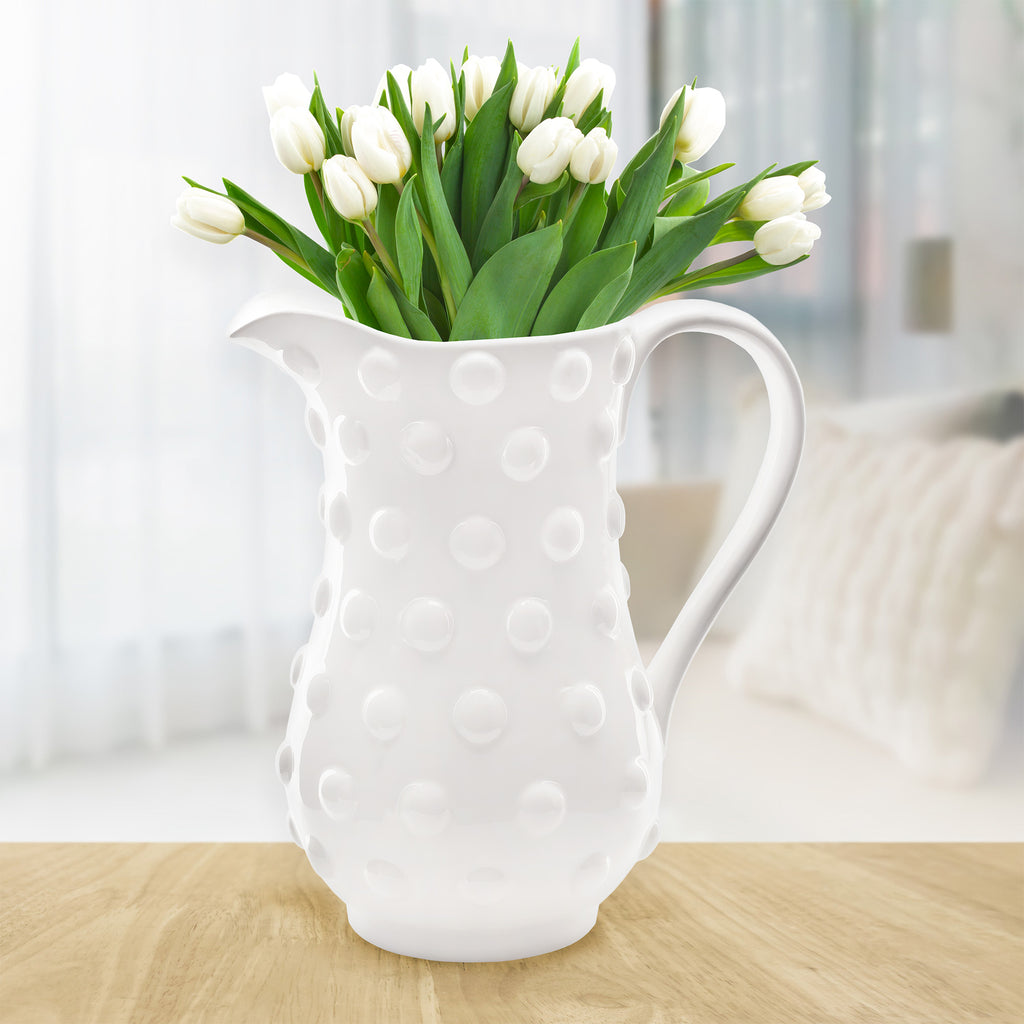 White Hobnail Ceramic Pitcher (Large) - sh2627ah1