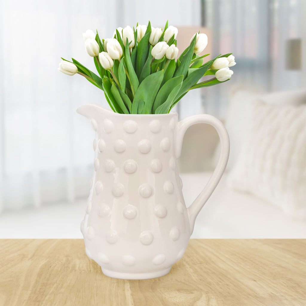 White Hobnail Ceramic Pitcher (Small) - sh2628ah1