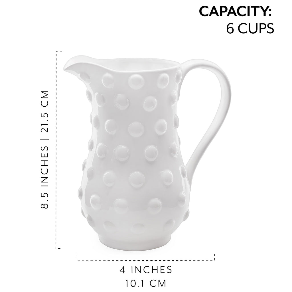 White Hobnail Ceramic Pitcher (Small) - sh2628ah1