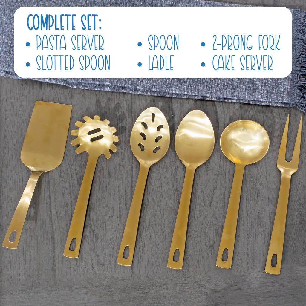 Complete Serving Spoon & Utensil Set (6-Piece Set, Gold) - sh2629dar0