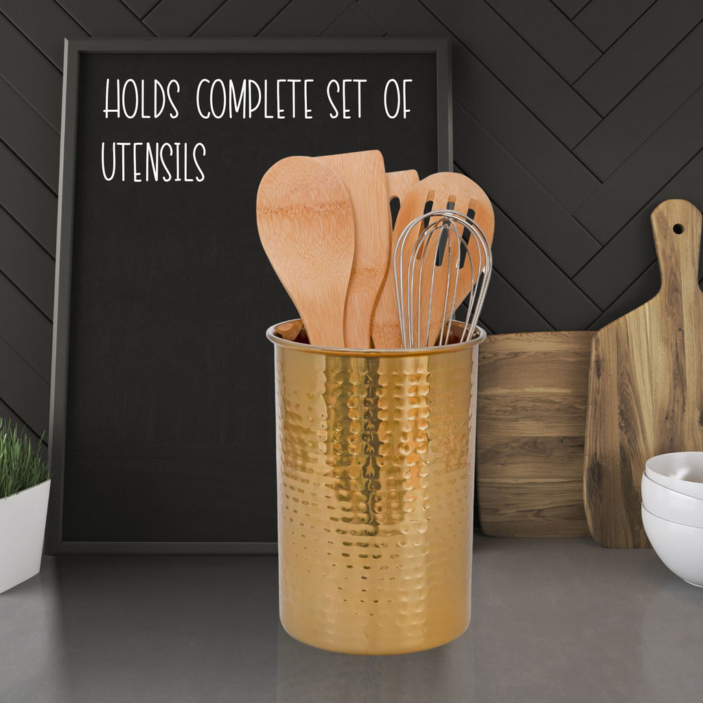 Hammered Gold Kitchen Utensil Holder / 7-Inch Tool Caddy - sh2649dar0