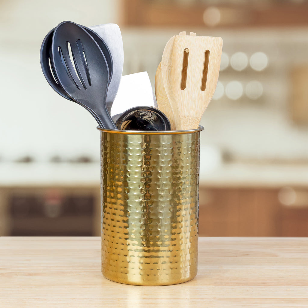 Hammered Gold Kitchen Utensil Holder / 7-Inch Tool Caddy - sh2649dar0