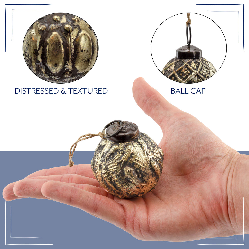 Farmhouse Christmas Ball Ornaments (Set of 6, Medium, Antique Gold) - sh2653ah1