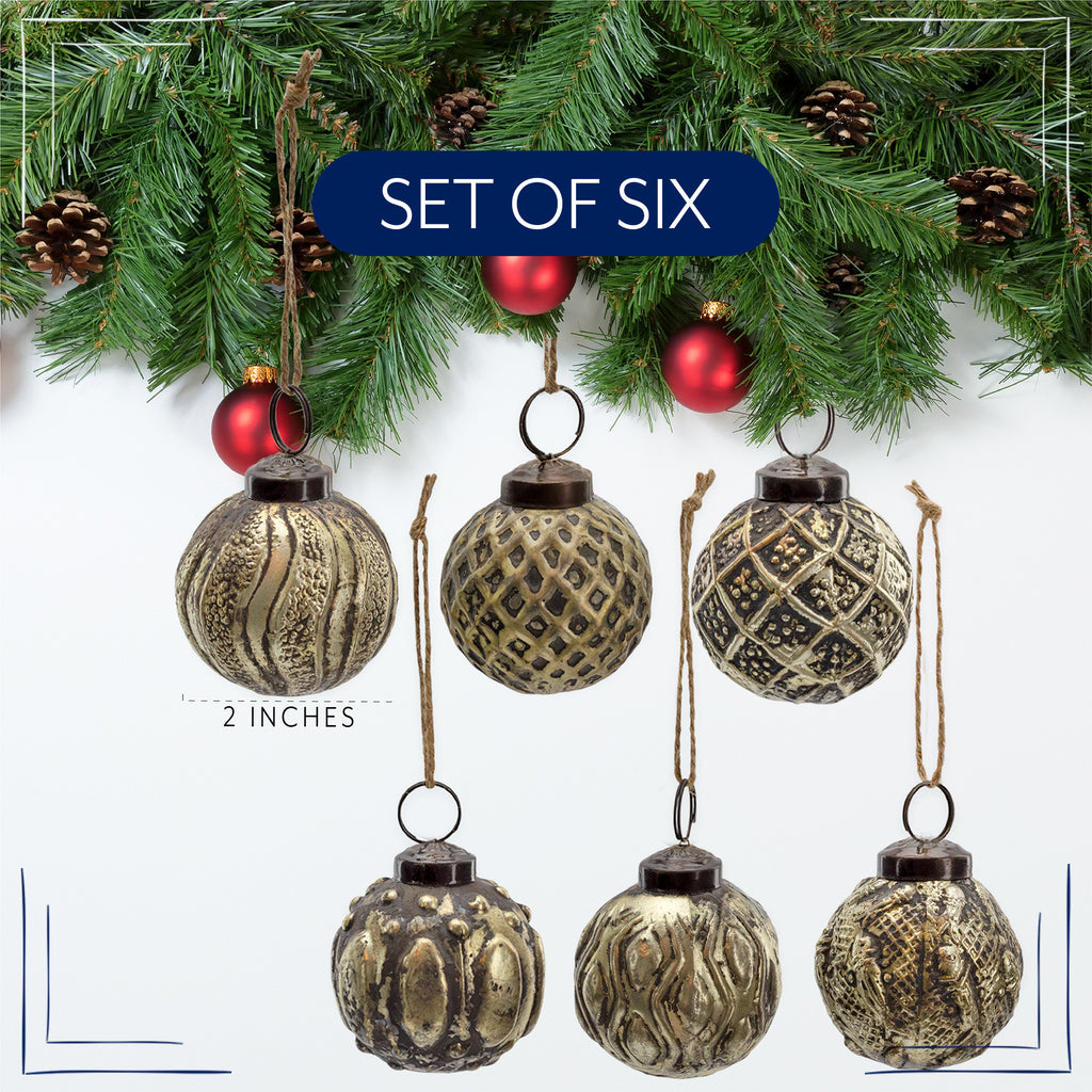 Farmhouse Christmas Ball Ornaments (Set of 6, Medium, Antique Gold) - sh2653ah1