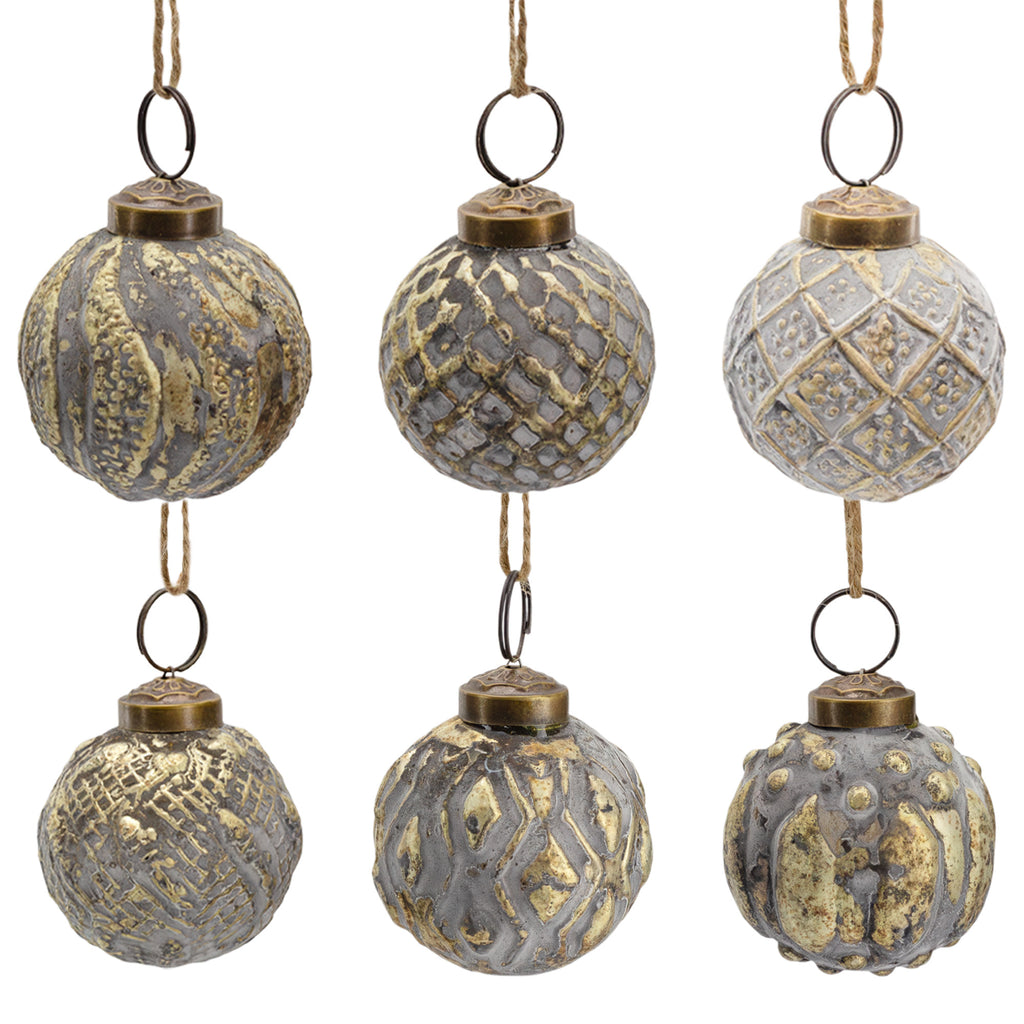 Farmhouse Ball Ornaments (Set of 6, Medium, Silver) - sh2654ah1