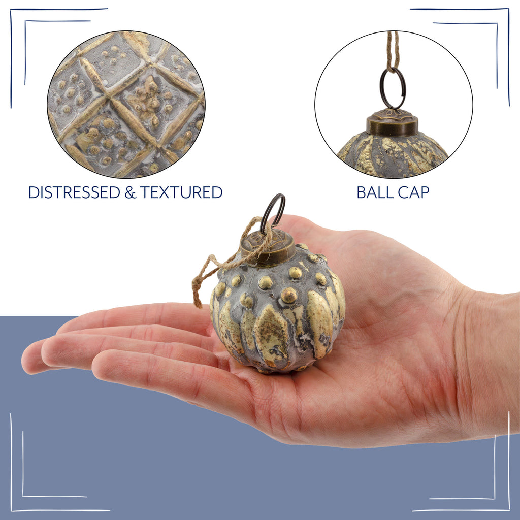 Farmhouse Ball Ornaments (Set of 6, Medium, Silver) - sh2654ah1