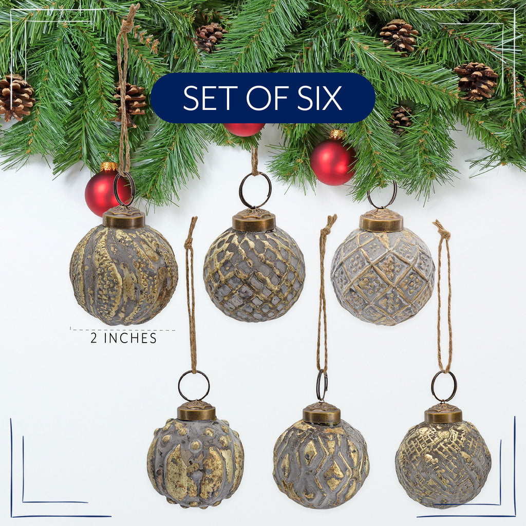 Farmhouse Ball Ornaments (Set of 6, Medium, Silver) - sh2654ah1