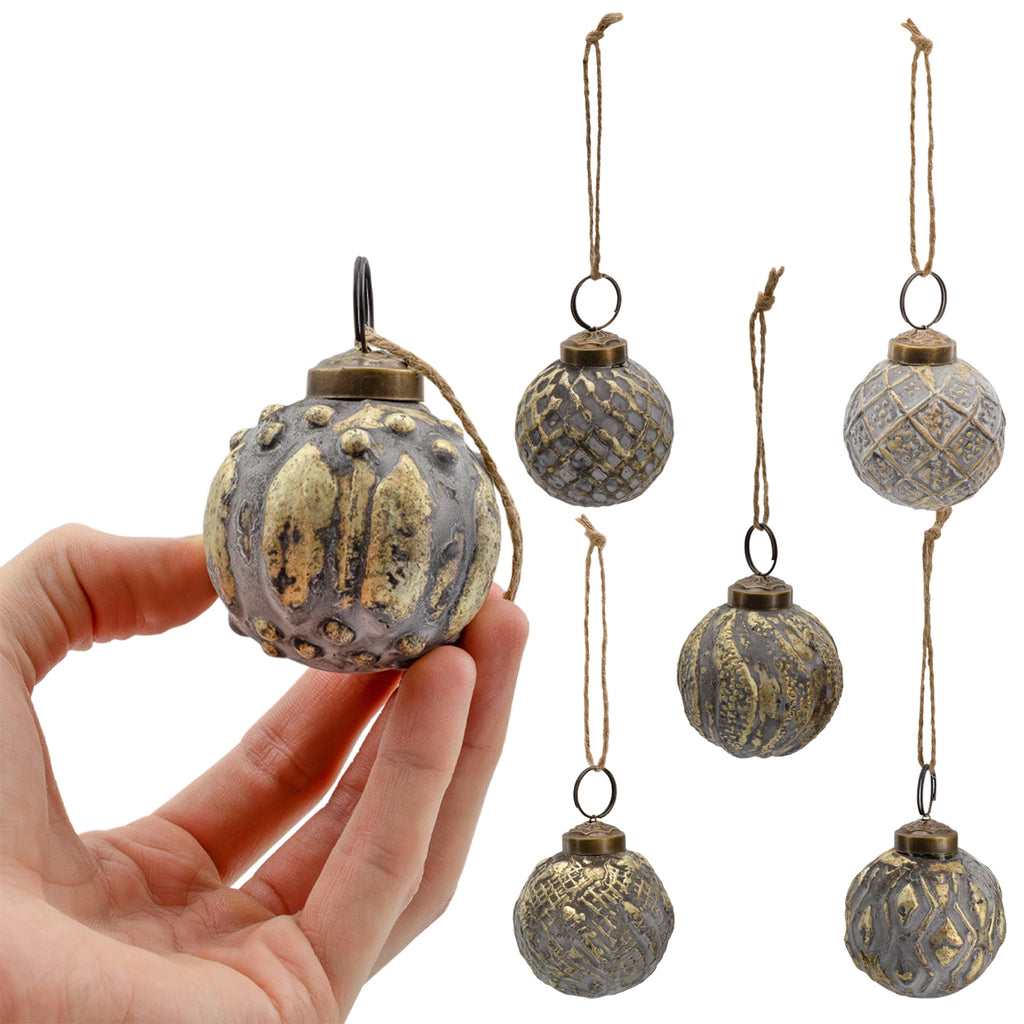 Farmhouse Ball Ornaments (Set of 6, Medium, Silver) - sh2654ah1