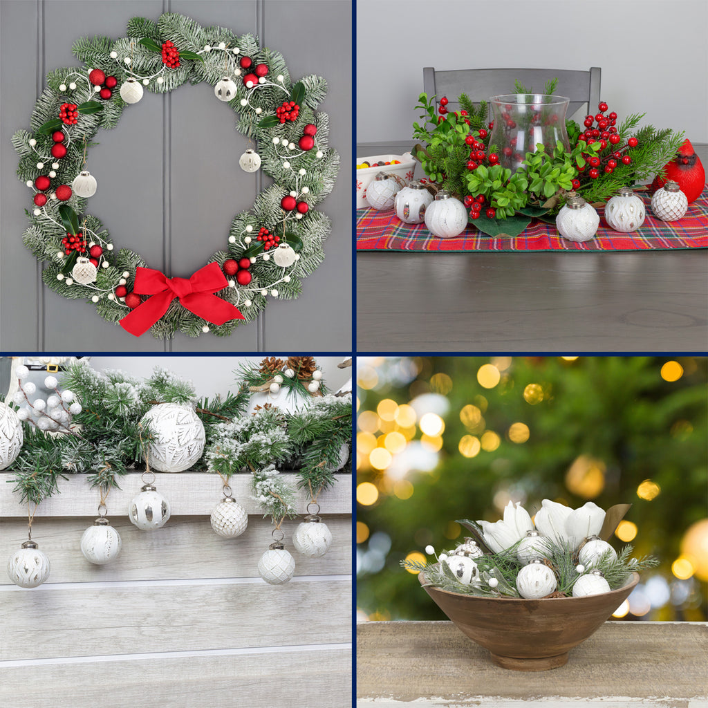 Farmhouse Ball Ornaments (Set of 6, Medium, White) - sh2668ah1