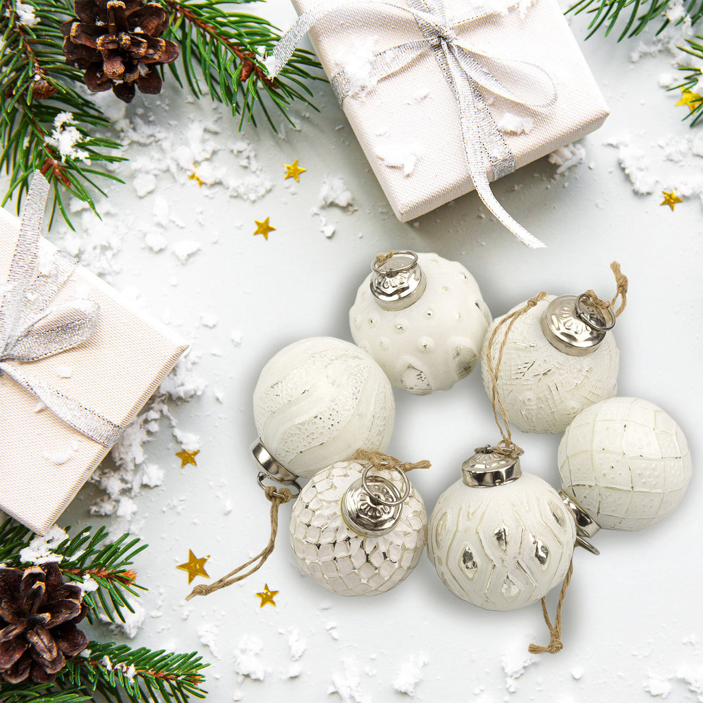 Farmhouse Ball Ornaments (Set of 6, Medium, White) - sh2668ah1