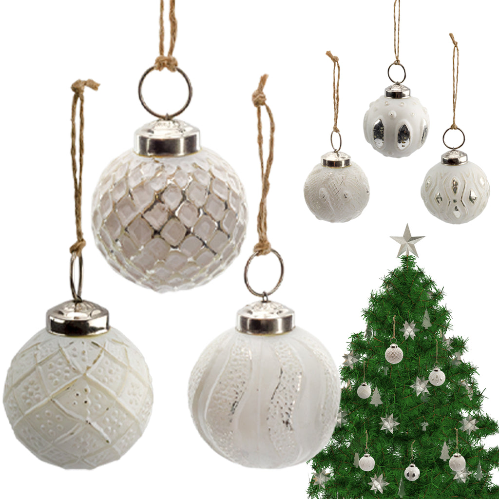 Farmhouse Ball Ornaments (Set of 6, Medium, White) - sh2668ah1