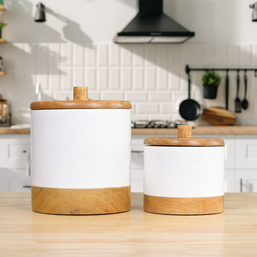 Enamel/Mango Wood Lid Canisters (Set of 2) - sh2692ah1